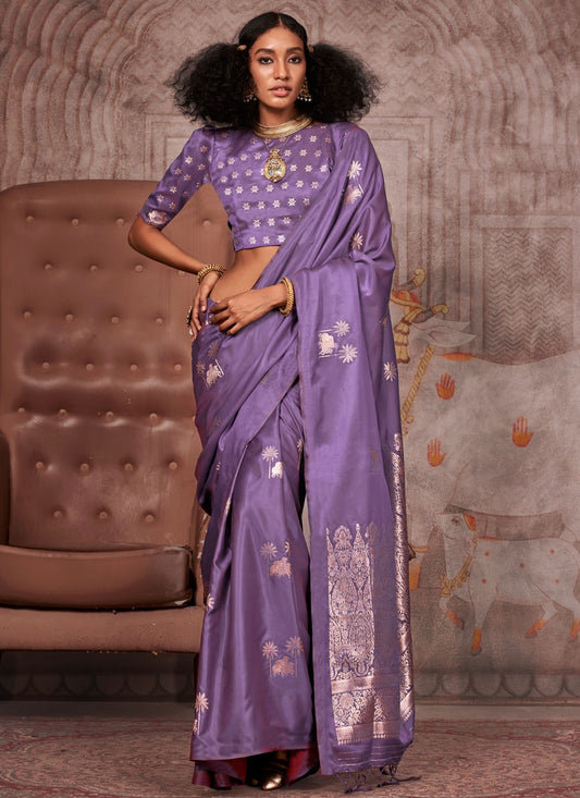 Banarasi Jari Handloom Silk Lavender Saree S14764
