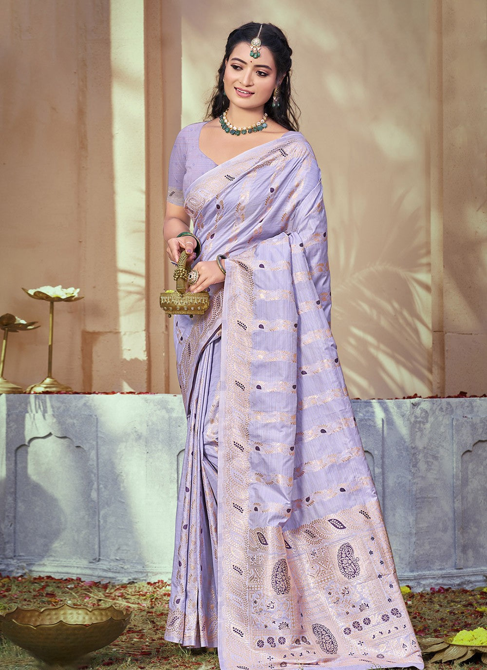 Weaving Zari Silk Lavender Saree S14653