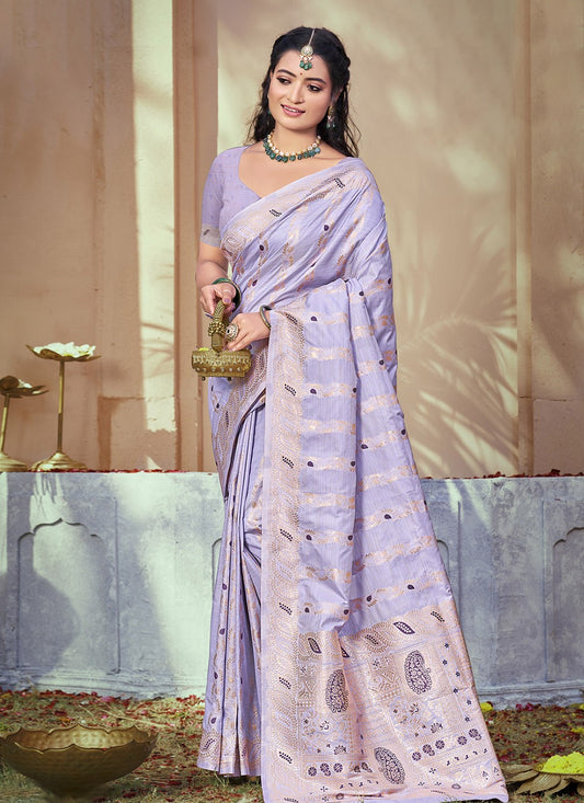 Weaving Zari Silk Lavender Saree S14653
