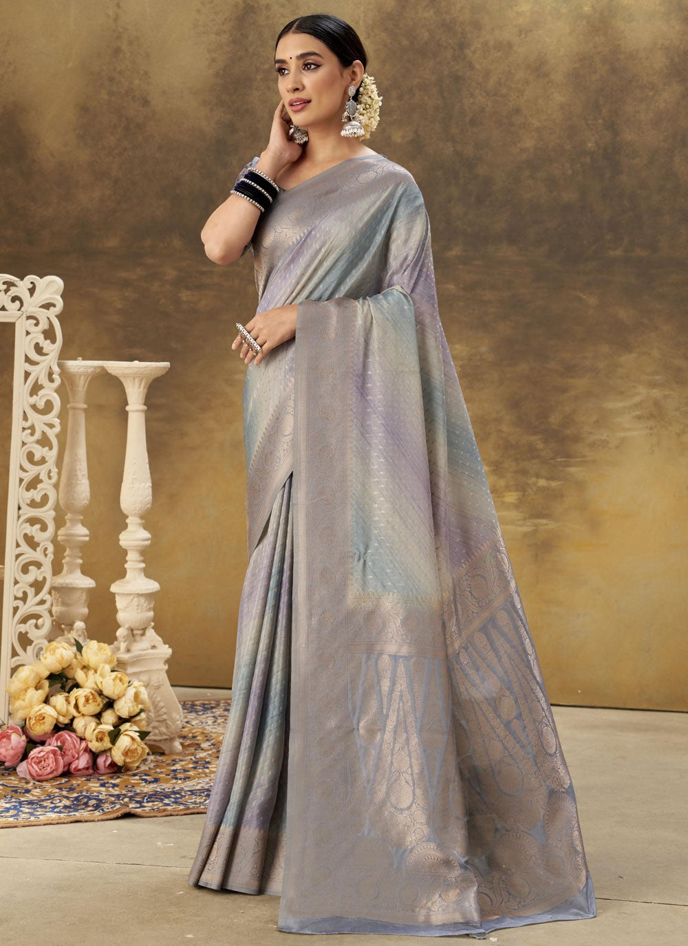 Traditional Weaving Zari Lavender Silk Saree S13315