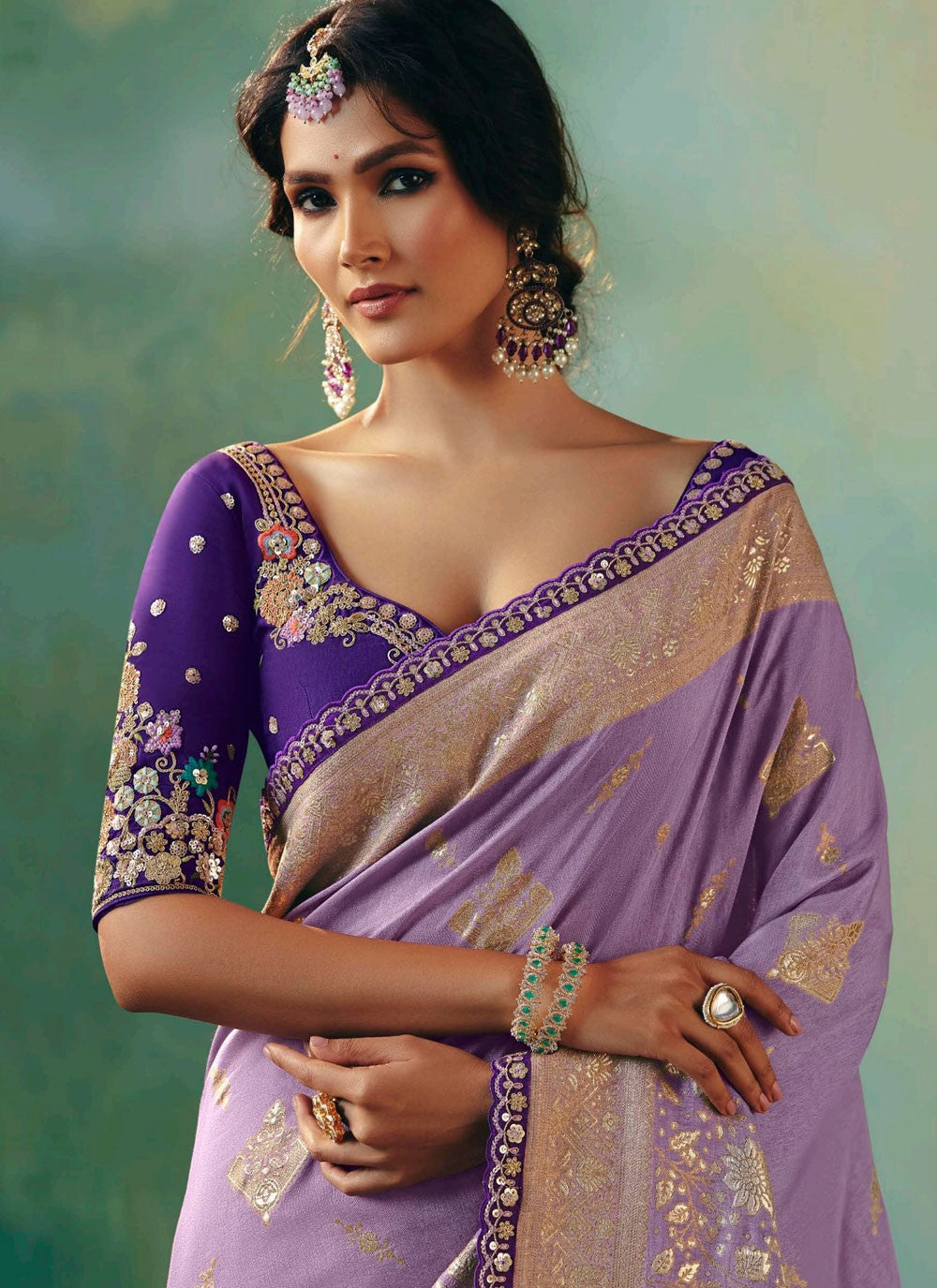 Lavender Silk Contemporary Saree Embroidered, Weaving Zari S20200