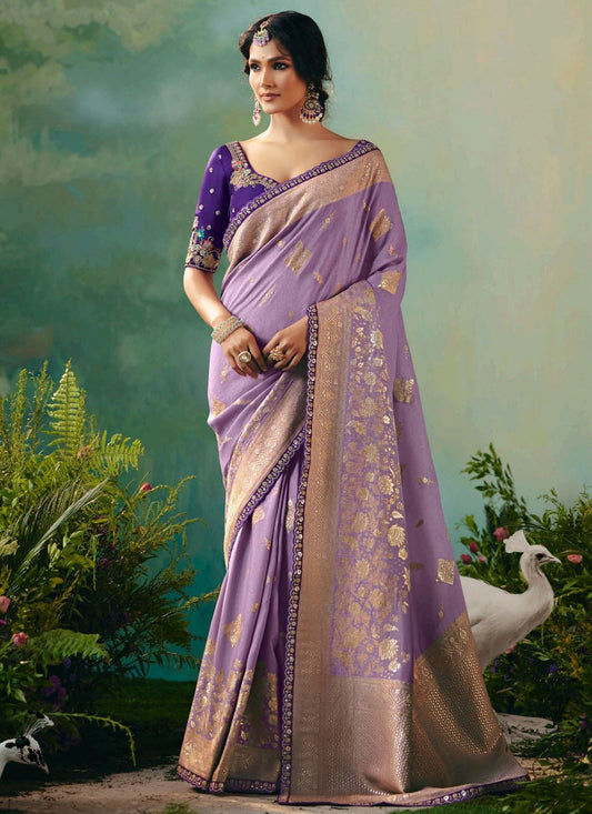 Lavender Silk Contemporary Saree Embroidered, Weaving Zari S20200