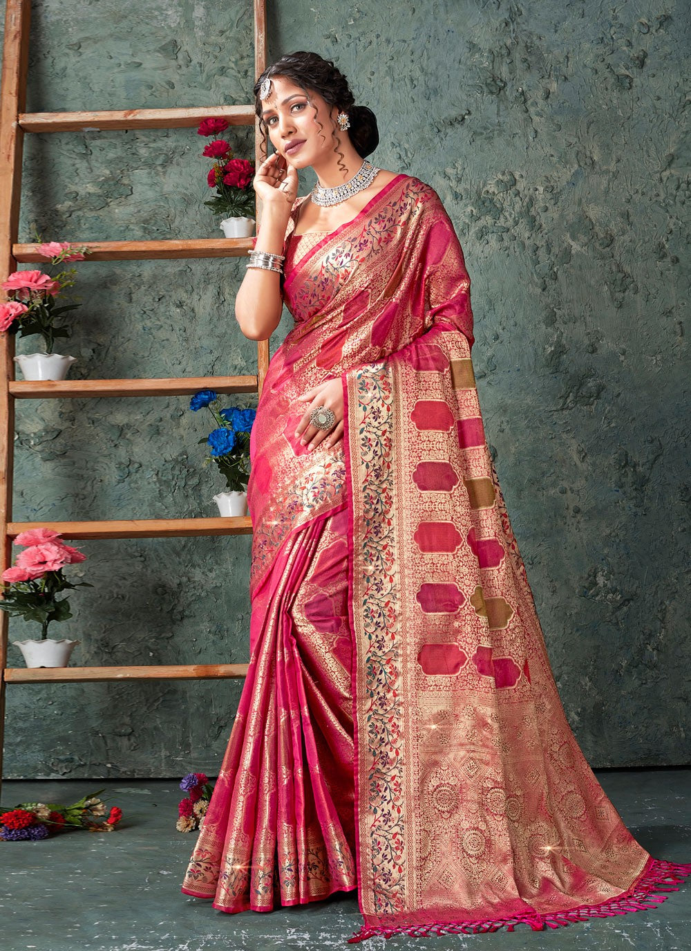 Classic Weaving Zari Organza Saree - S2985