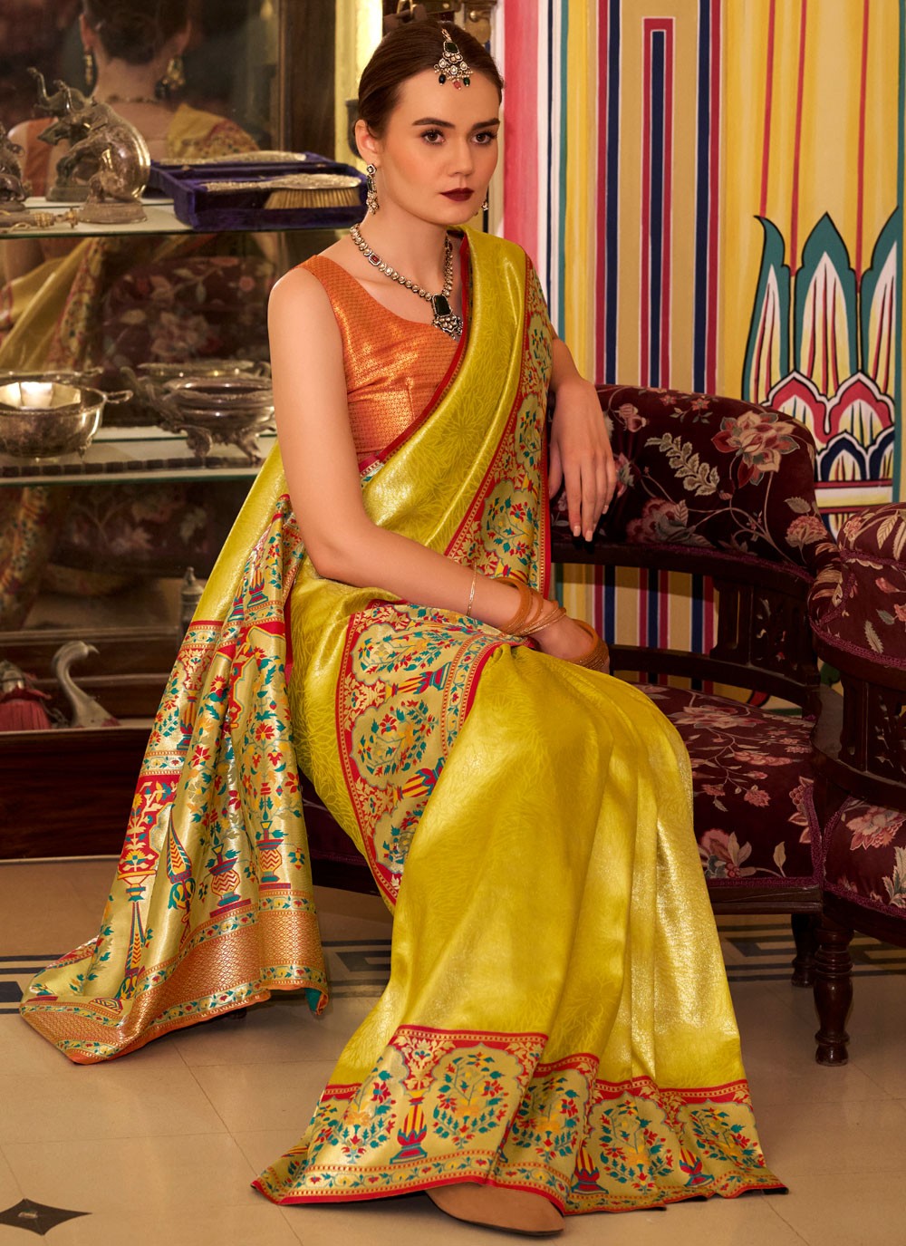 Weaving Zari Silk Green Designer Saree S15569