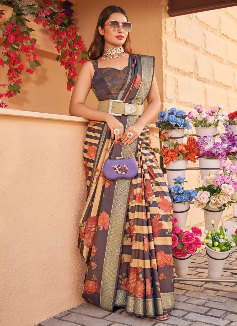 Classic Saree Border Work Multi Colour Silk S12442