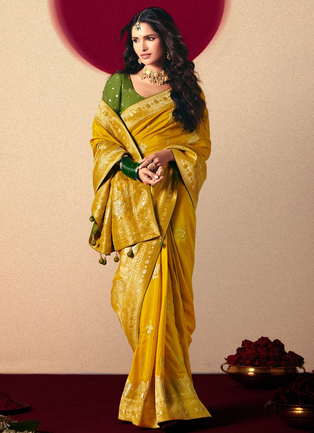 Mustard Viscose Designer Saree Weaving Zari S19415