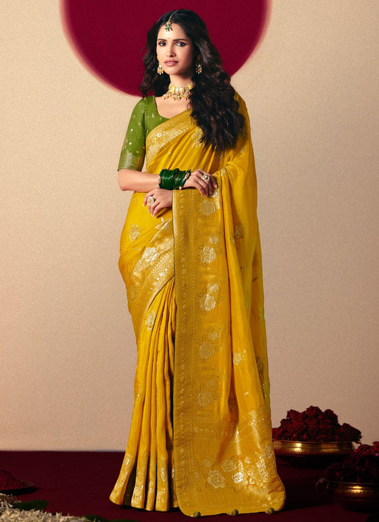 Mustard Viscose Designer Saree Weaving Zari S19415