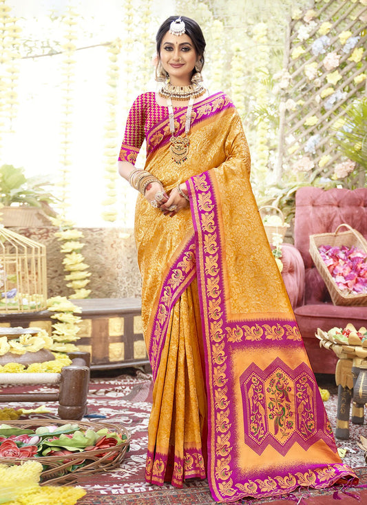 Weaving Zari Silk Mustard Saree S14488