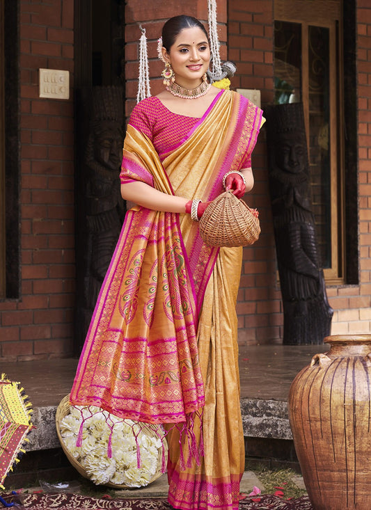 Weaving Zari Silk Mustard Saree S14628
