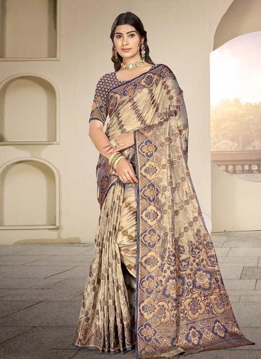 Weaving Zari Organza Blue Saree S14565
