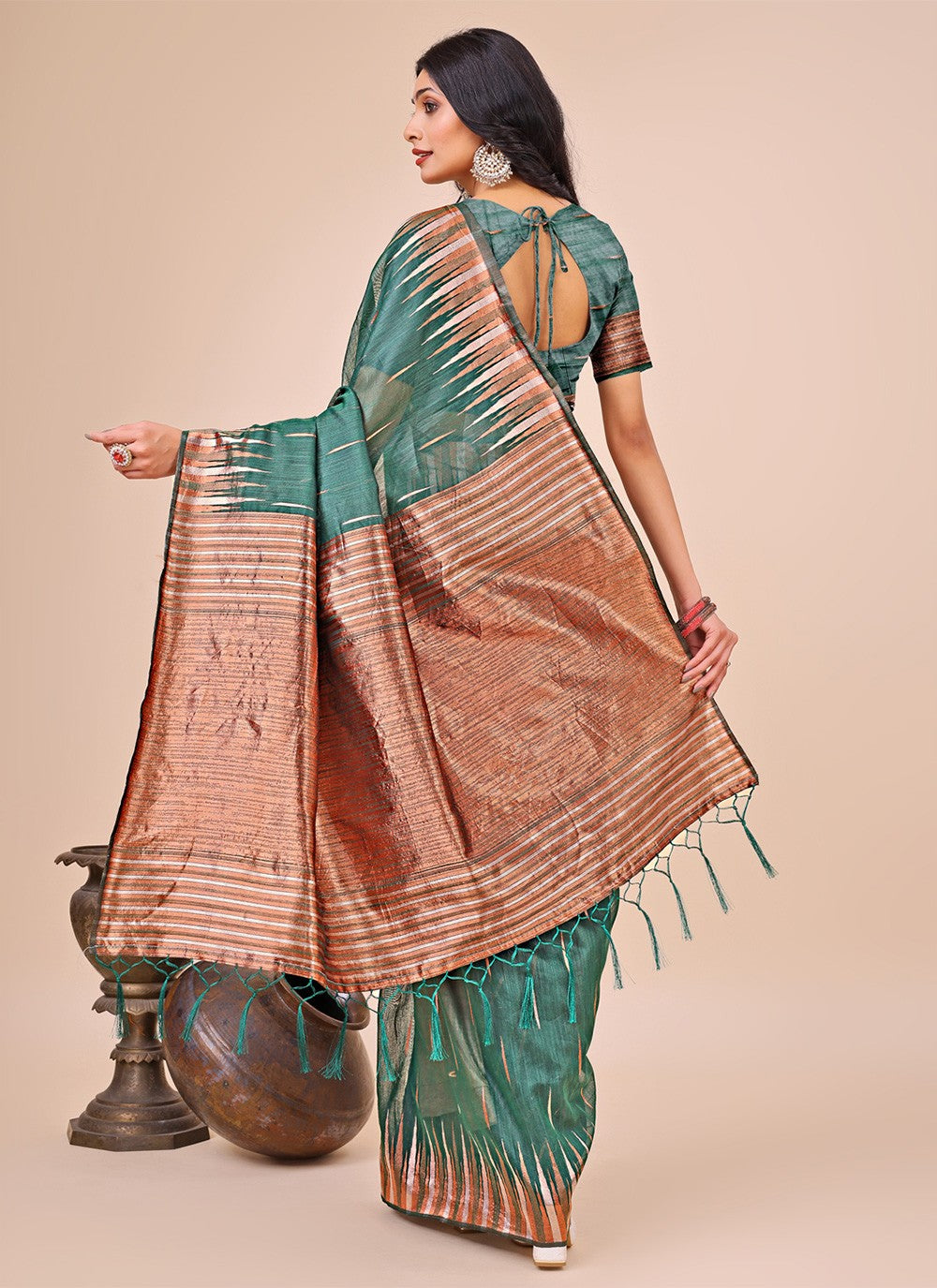 Weaving Zari Cotton Sea Green Classic Saree S15139