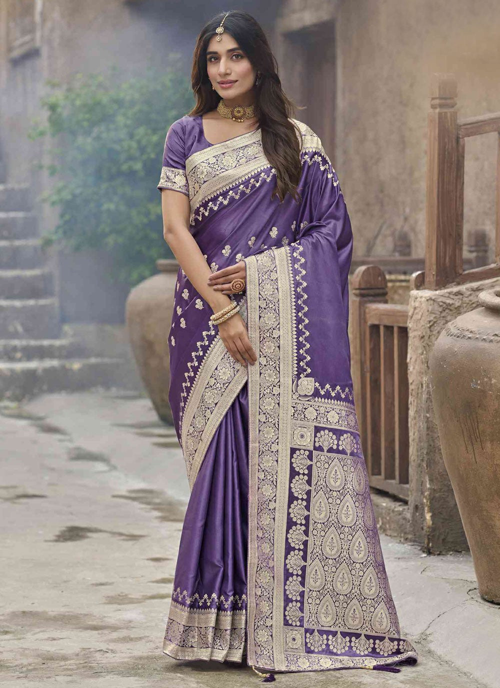 Purple Silk Classic Saree Weaving Zari S20364