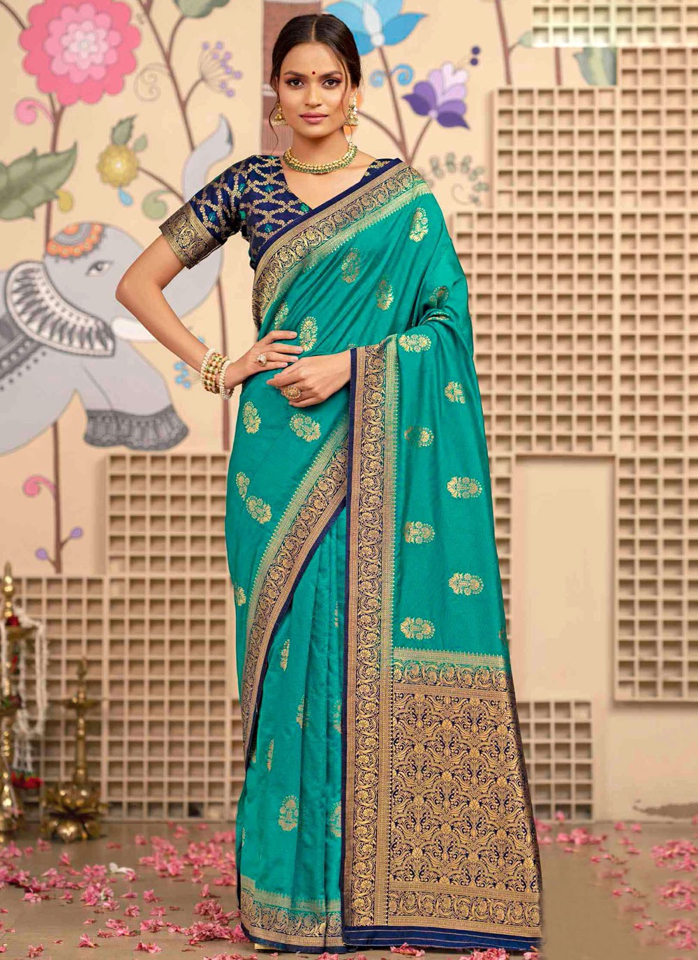 Green Silk Saree Weaving Zari S20395