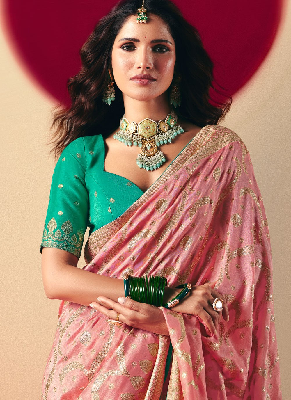 Pink Viscose Traditional Saree Weaving Zari S19416