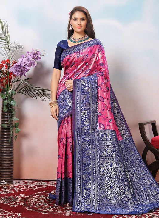 Weaving Zari Silk Pink Classic Saree S15385