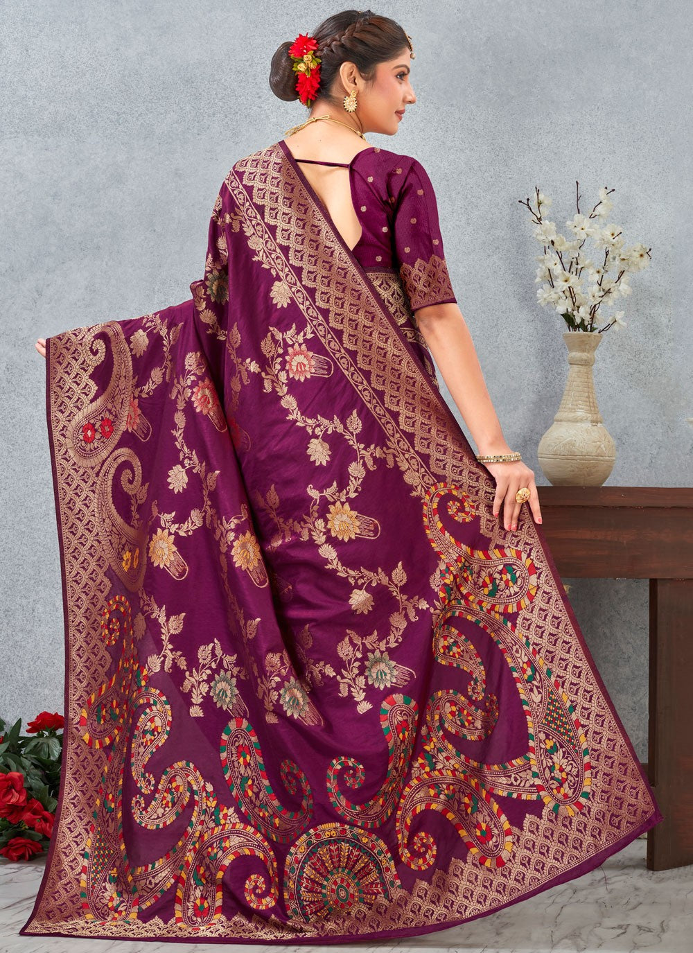 Purple Banarasi Silk Classic Saree Weaving Zari S20123
