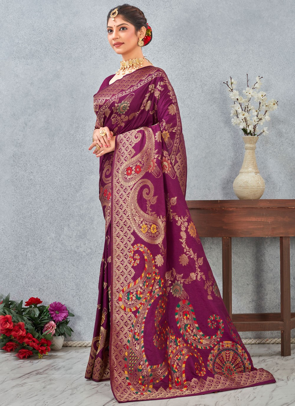 Purple Banarasi Silk Classic Saree Weaving Zari S20123