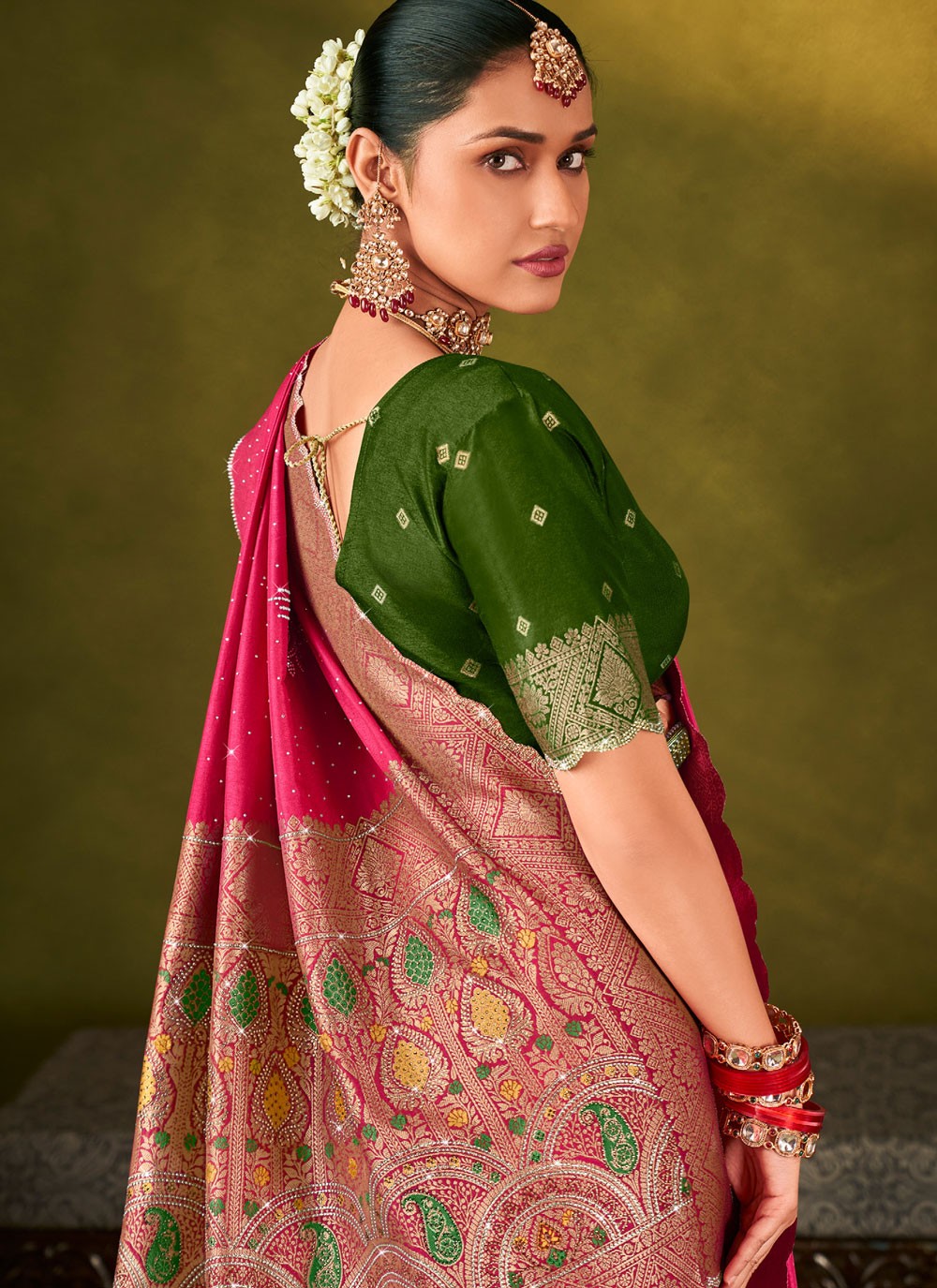 Hot Pink Silk Designer Saree Weaving Zari S19709