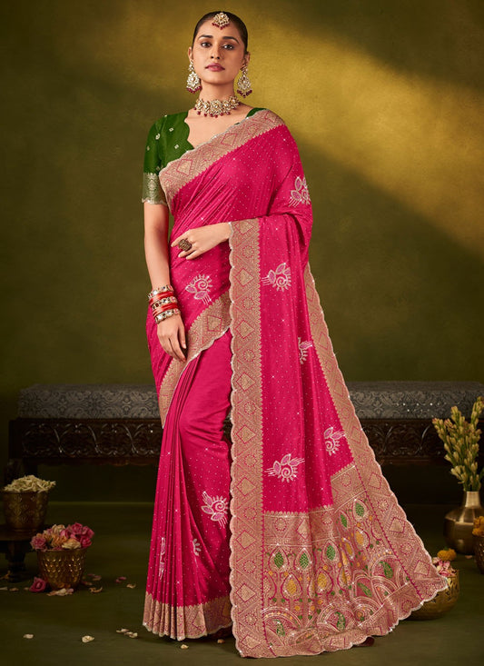 Hot Pink Silk Designer Saree Weaving Zari S19709