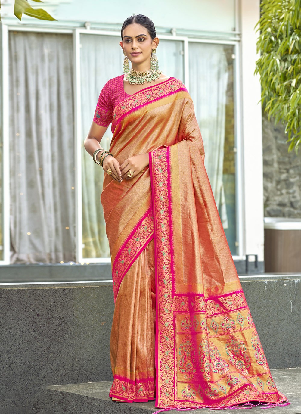Classic Weaving Zari Silk Green Saree - S11217