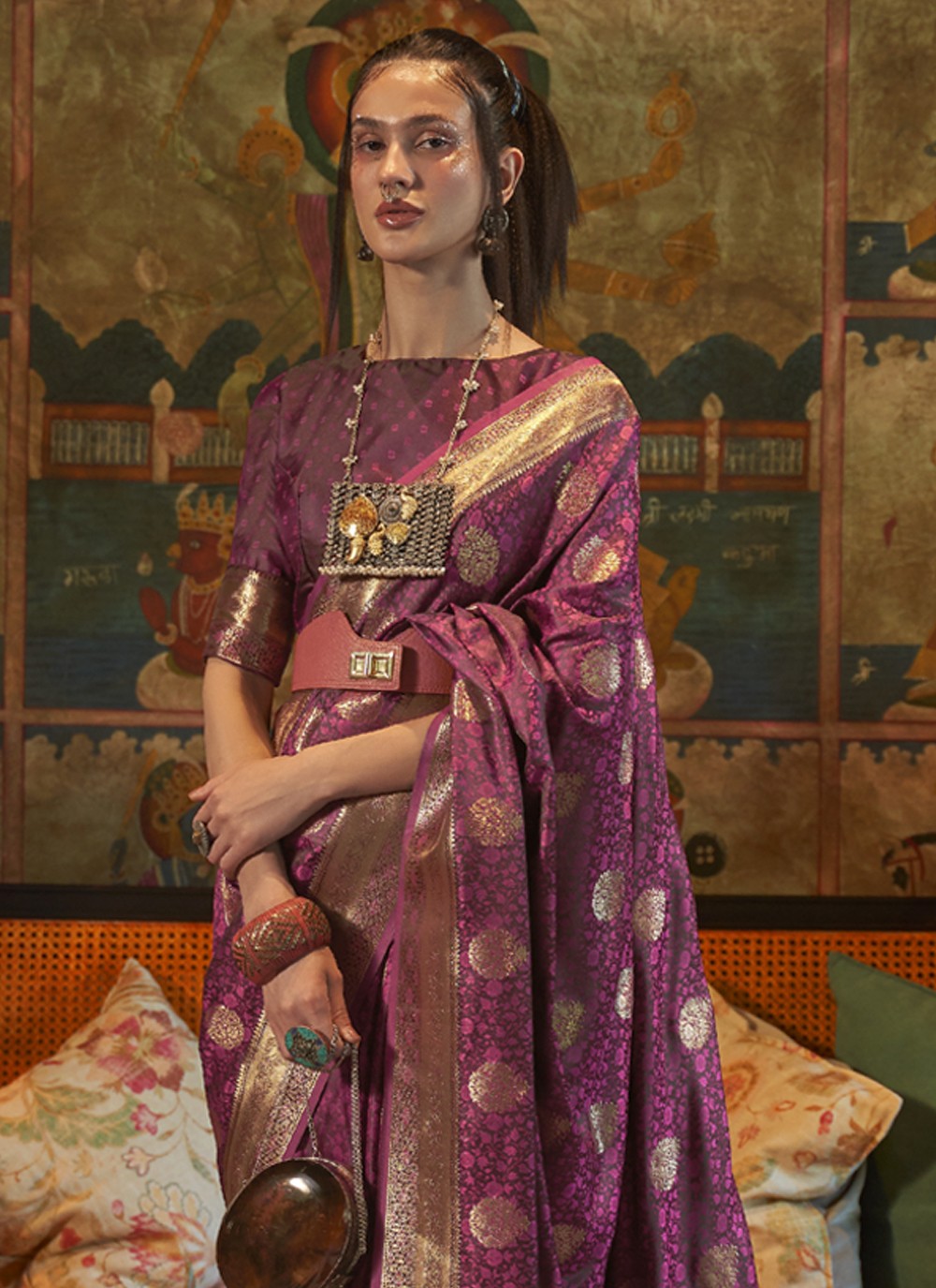Contemporary Weaving Zari Satin Saree - S3459