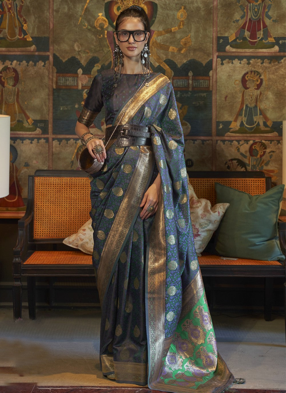 Contemporary Weaving Zari Satin Saree - S3459