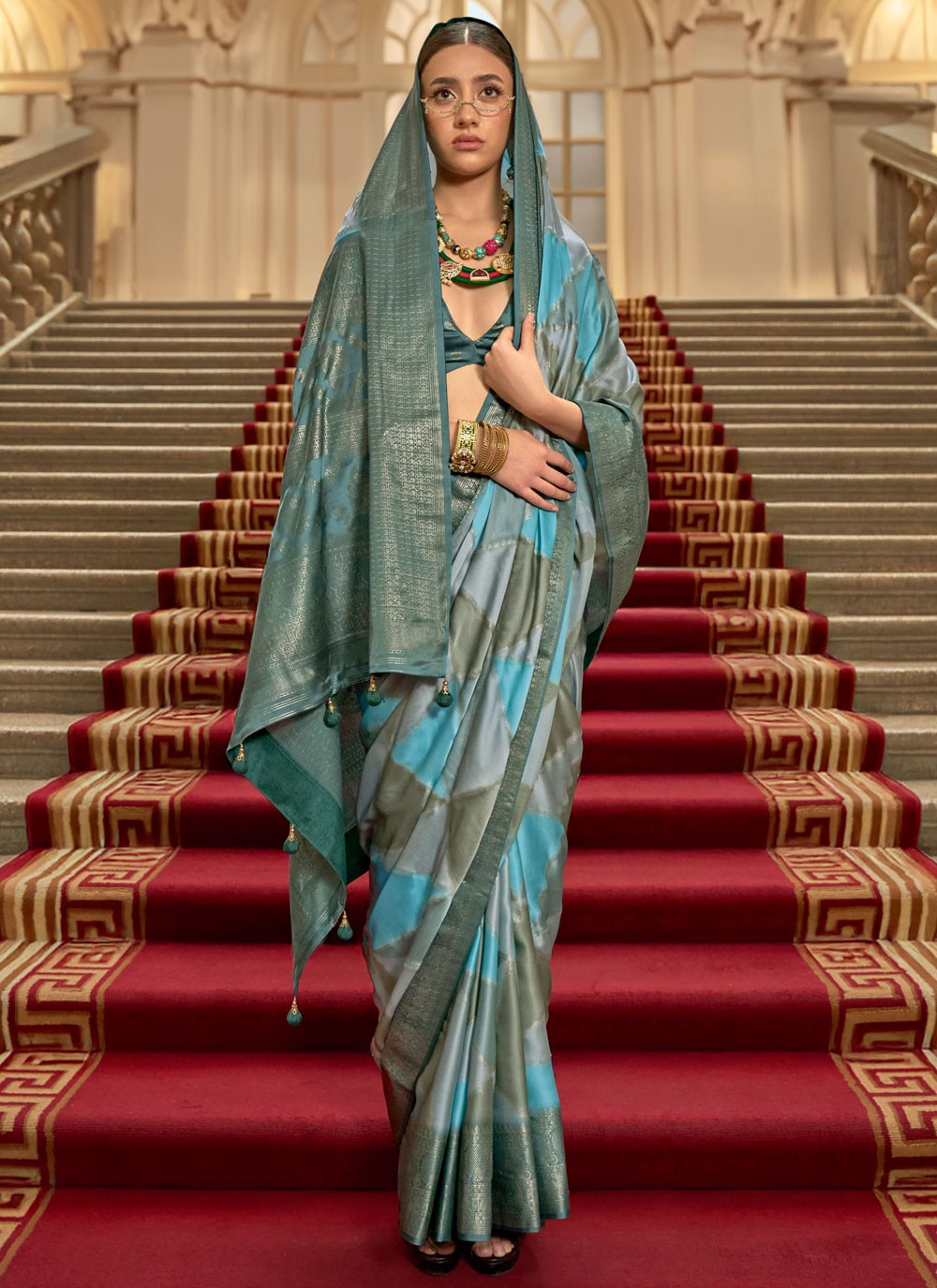 Multi Colour Satin Trendy Saree Printed, Weaving Zari S18292