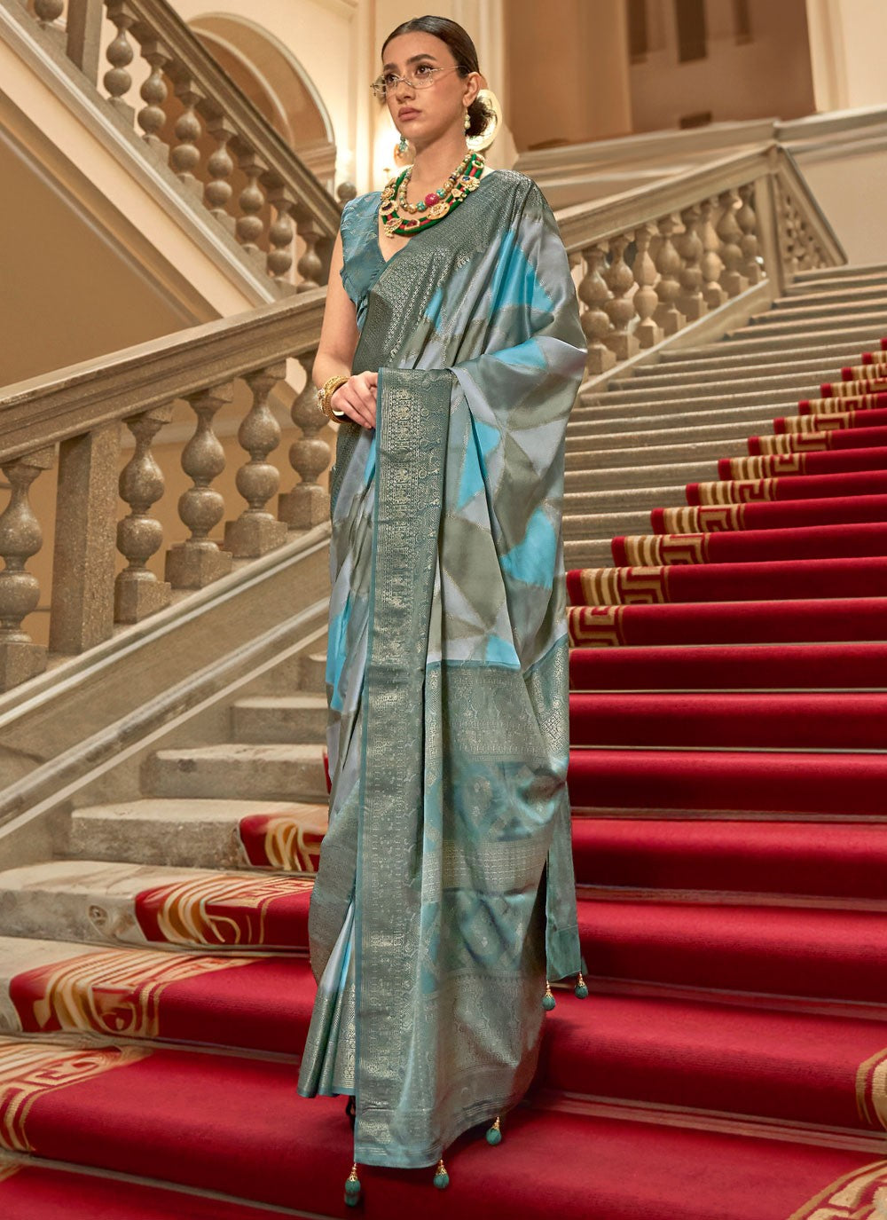 Multi Colour Satin Trendy Saree Printed, Weaving Zari S18292