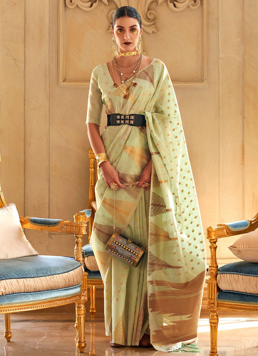 Contemporary Weaving Zari Handloom Silk, Tissue Saree - S2423