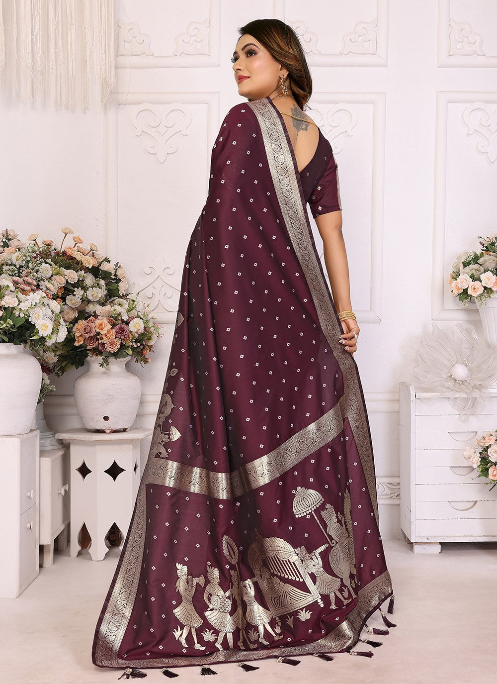 Weaving Zari Silk Brown Saree S14714