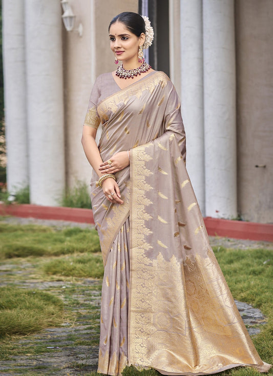 Weaving Zari Silk Grey Saree S14485