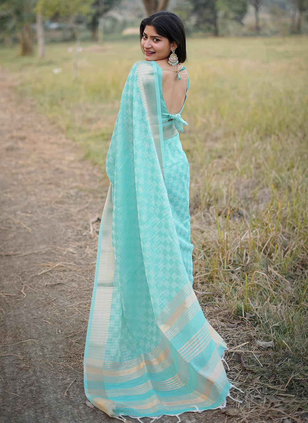Weaving Zari Silk Aqua Blue Saree S14795