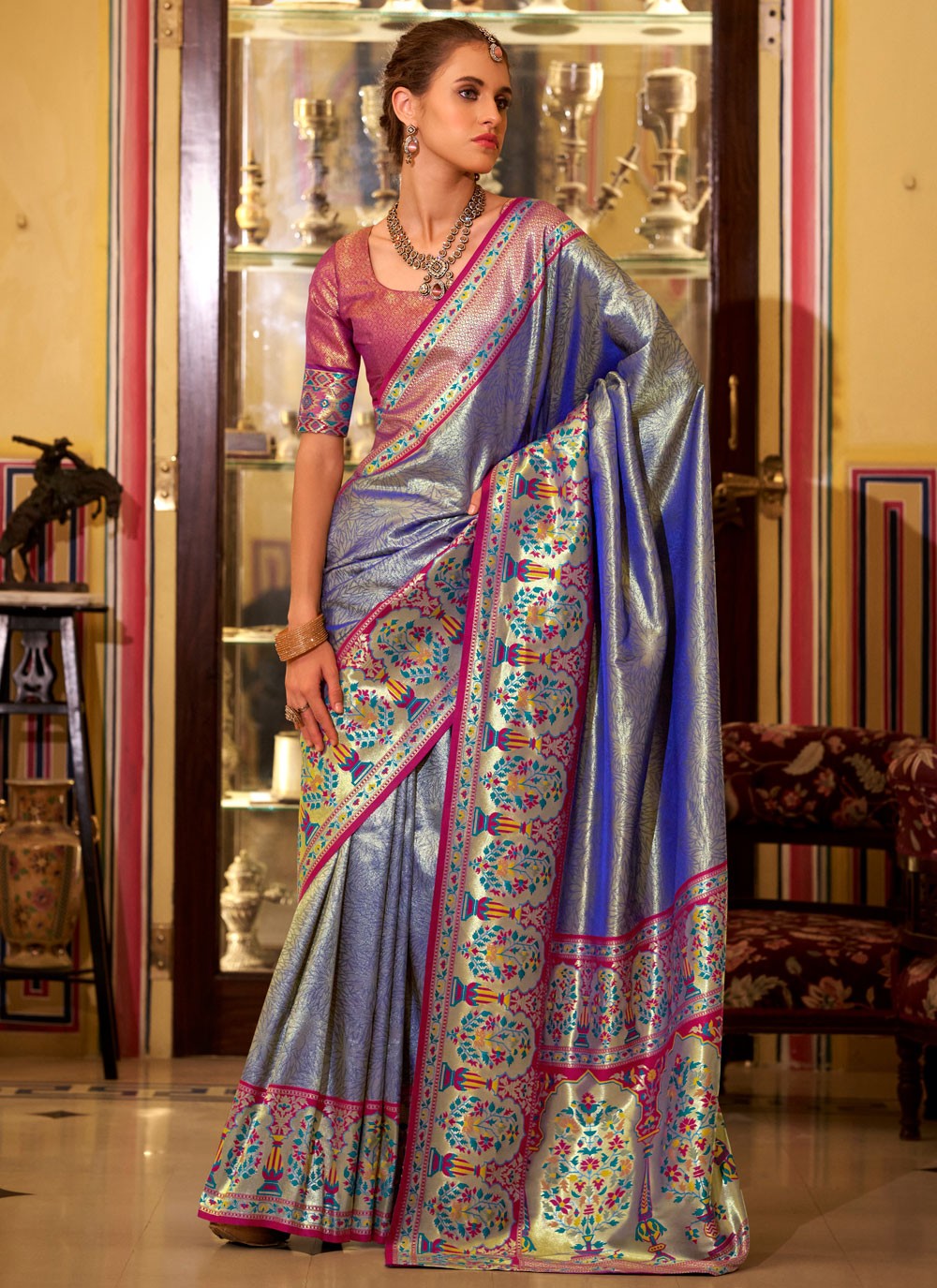 Weaving Zari Silk Violet Classic Saree S15572