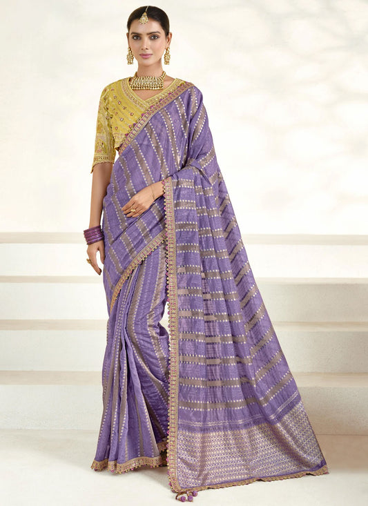 Classic Saree Border Work Lavender Silk Saree S12674