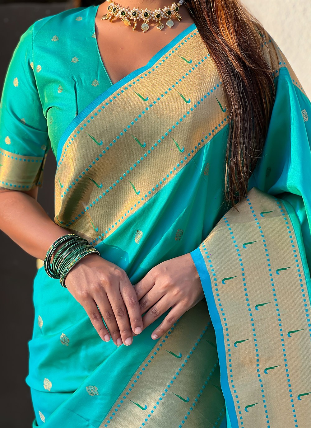 Contemporary Weaving Zari Sea Green Silk Saree S13560
