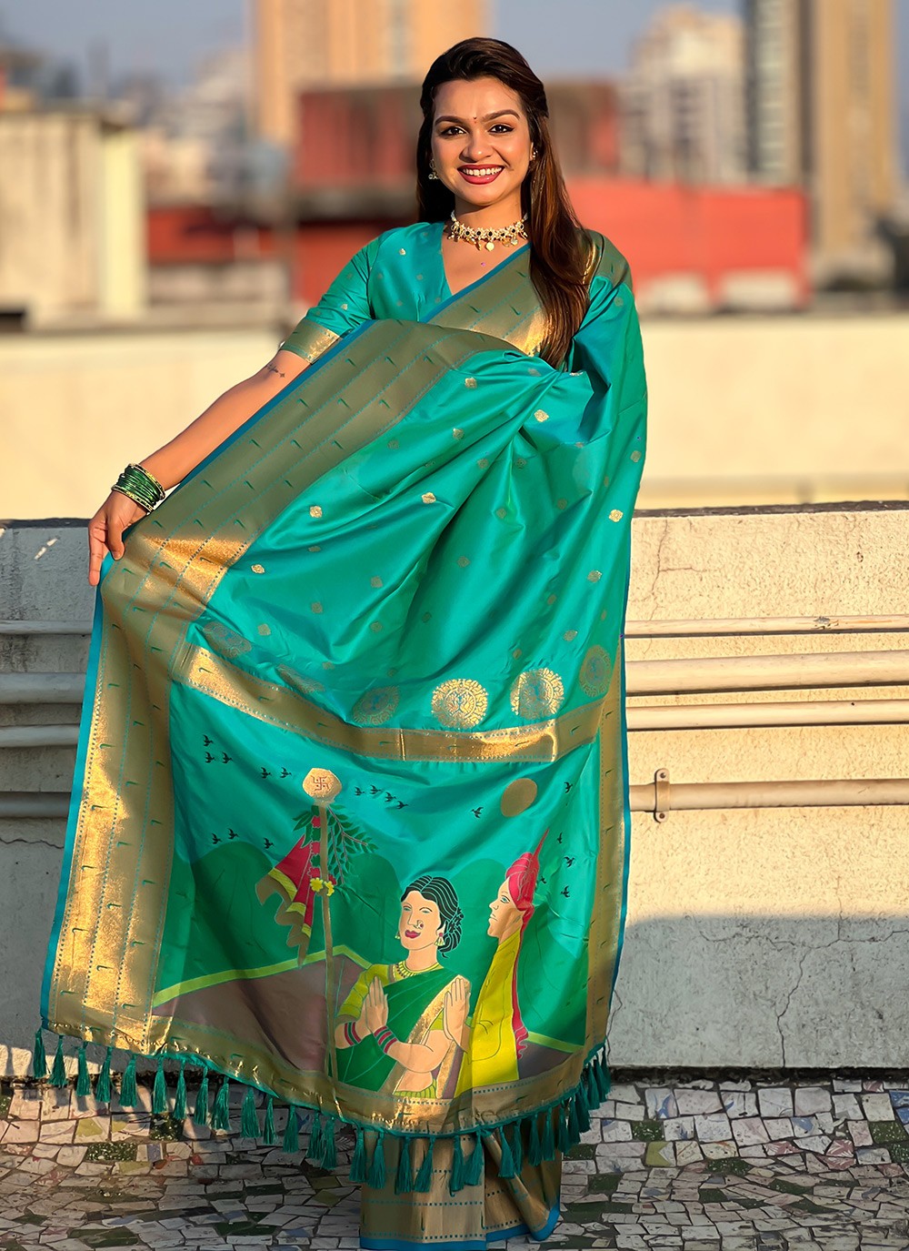 Contemporary Weaving Zari Sea Green Silk Saree S13560