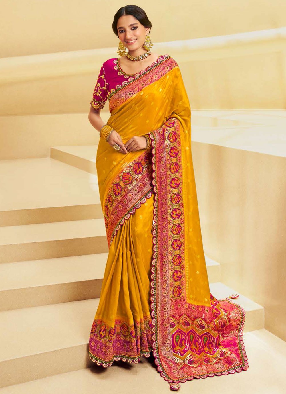 Designer Cut Work Gold Silk Saree S13369