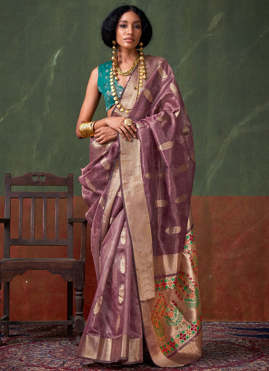 Weaving Zari Silk Purple Saree S14083