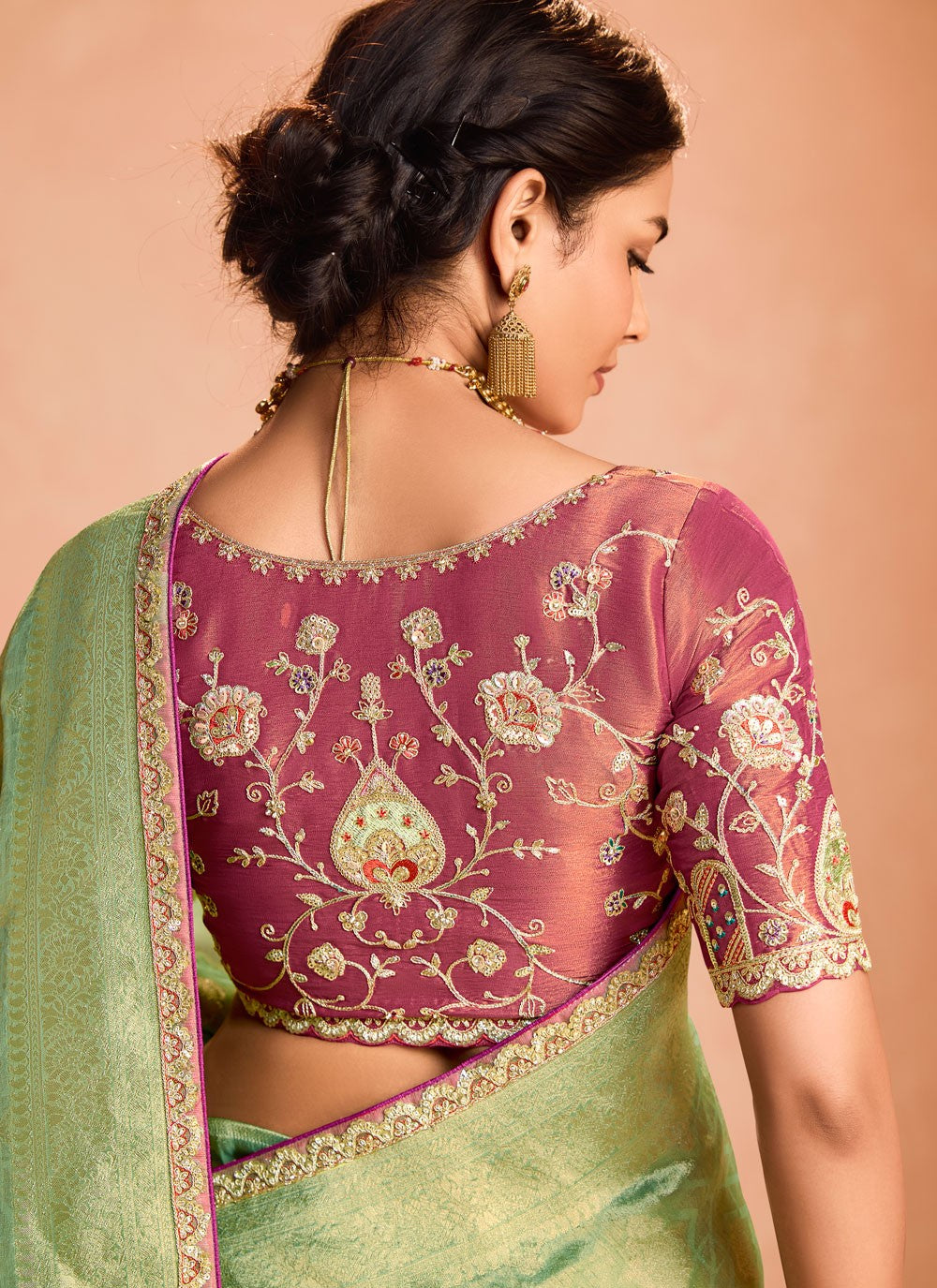 Designer Embroidered Green Silk Saree S12840