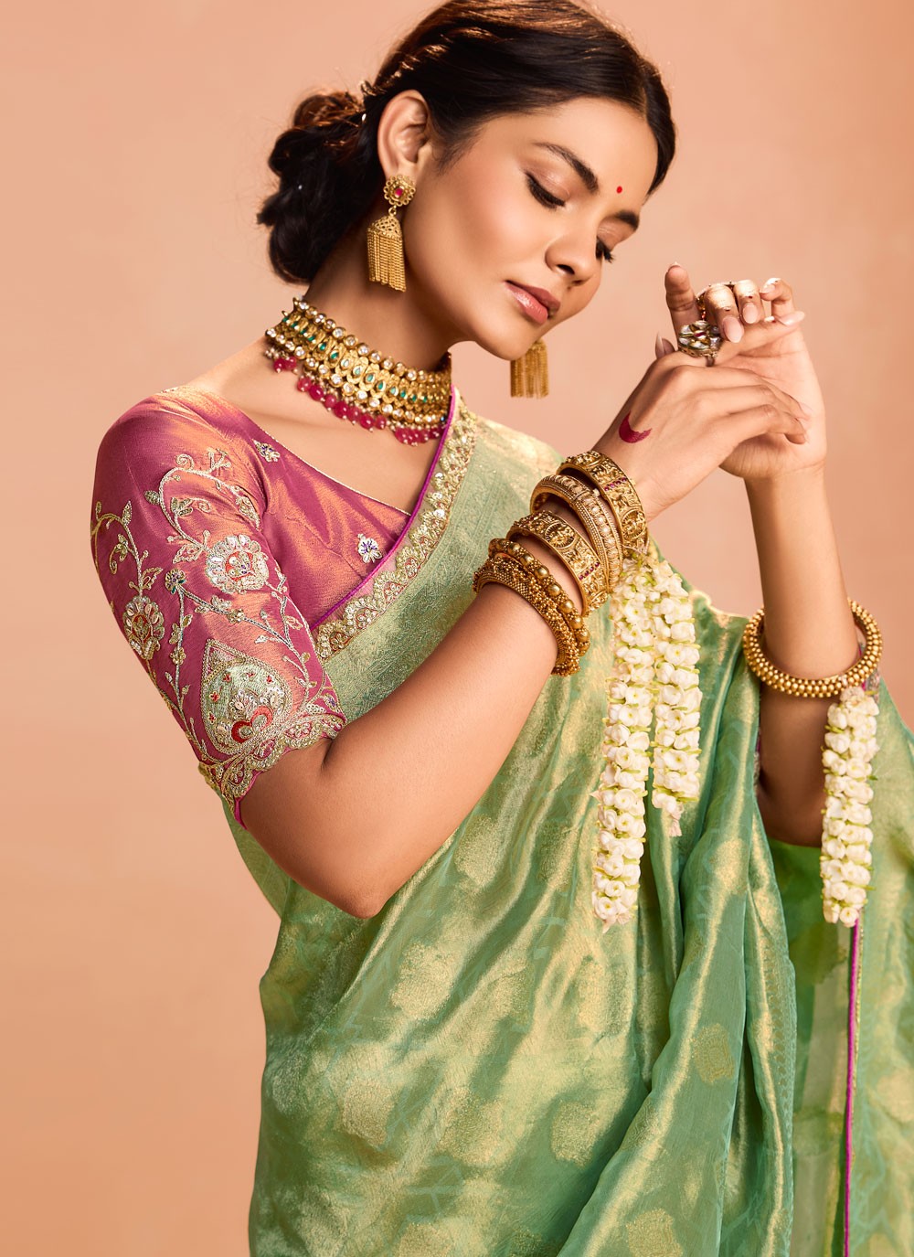 Designer Embroidered Green Silk S12840