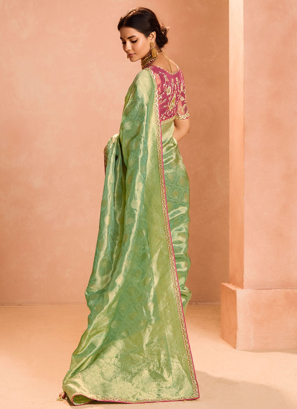 Designer Embroidered Green Silk S12840