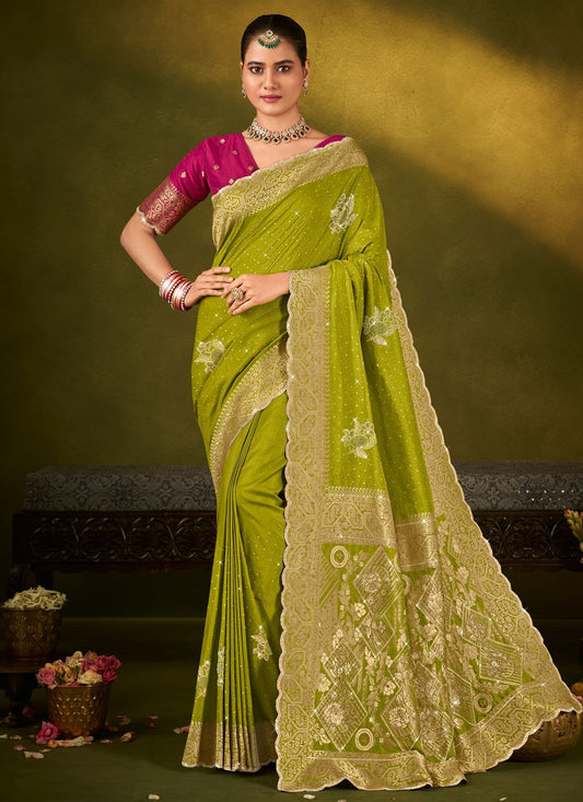 Green Silk Contemporary Saree Weaving Zari S19703