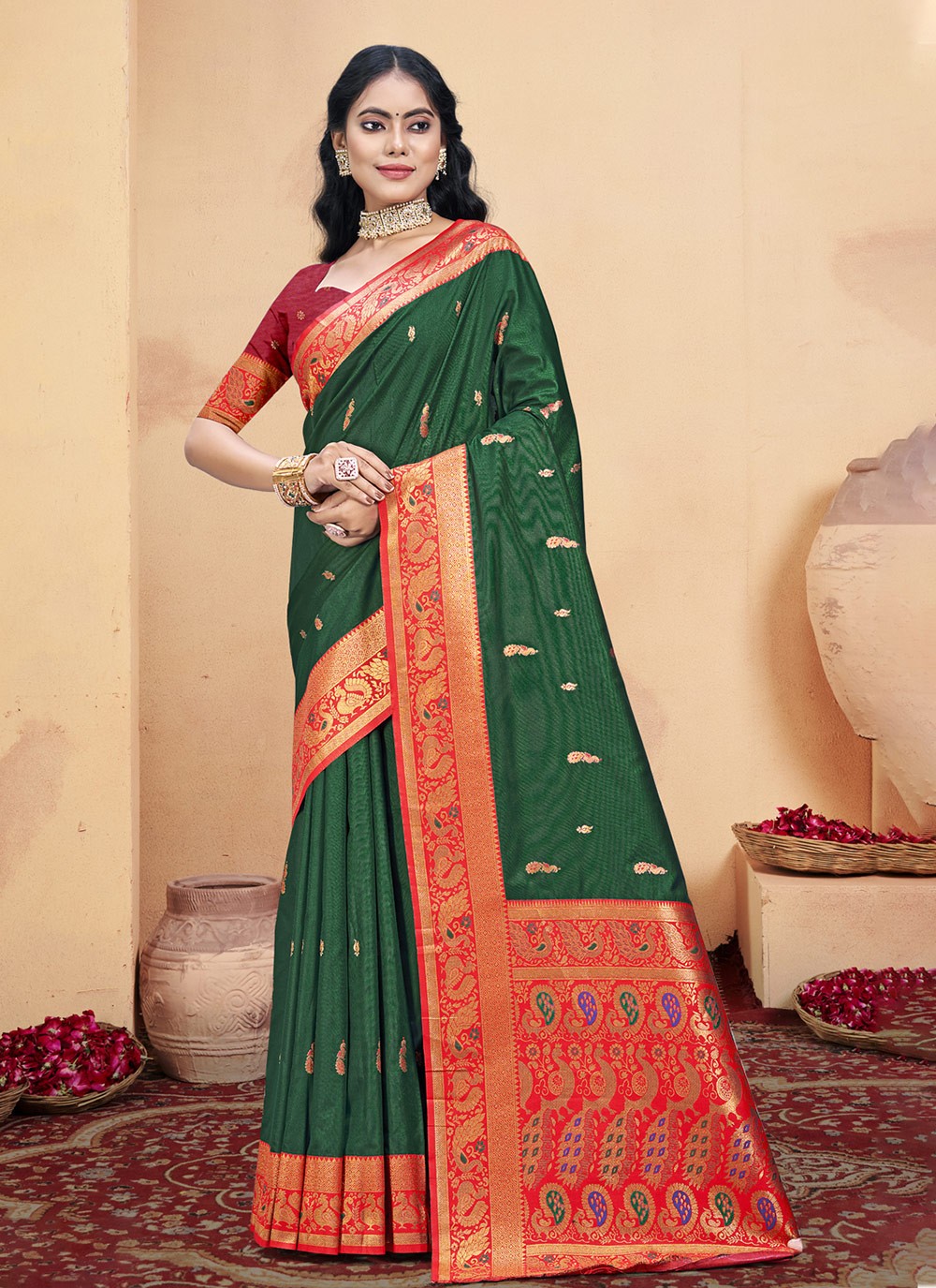 Classic Weaving Zari Silk Sea Green Saree - S11272