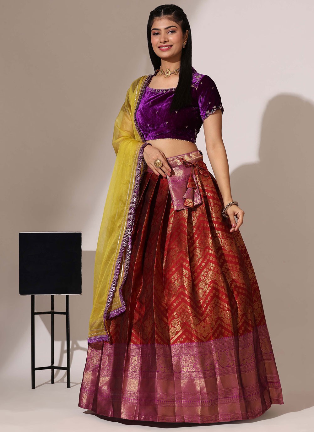 Weaving Zari Silk A - Line Lehenga - L2961
