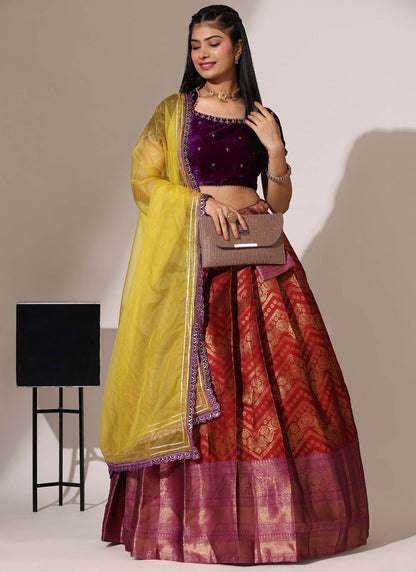 Weaving Zari Silk A - Line Lehenga - L2961