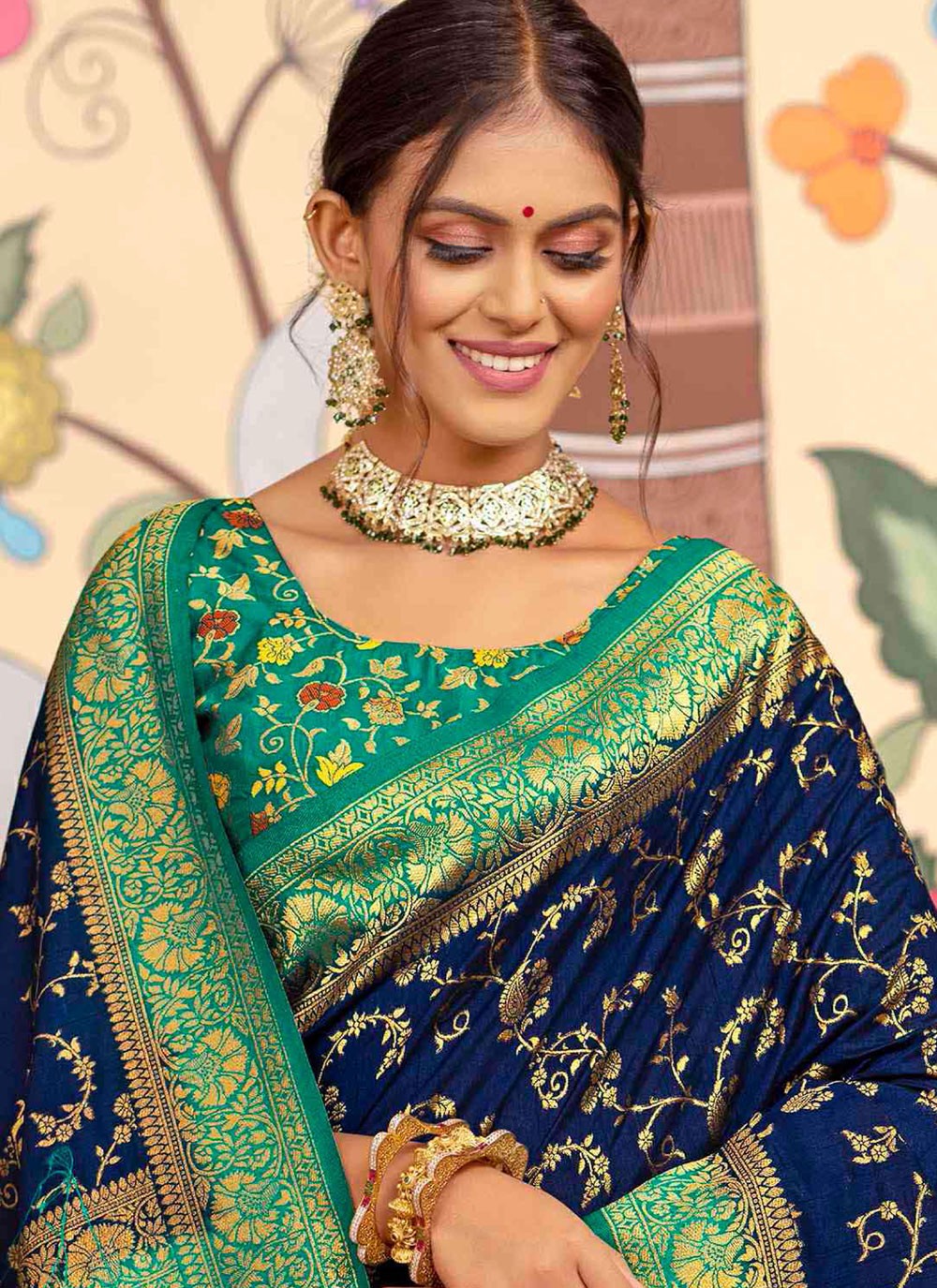 Navy Blue Silk Contemporary Saree Weaving Zari S20389