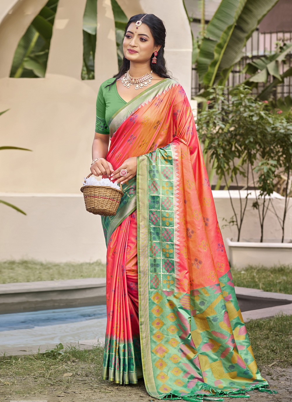 Traditional Weaving Zari Peach Silk S12821