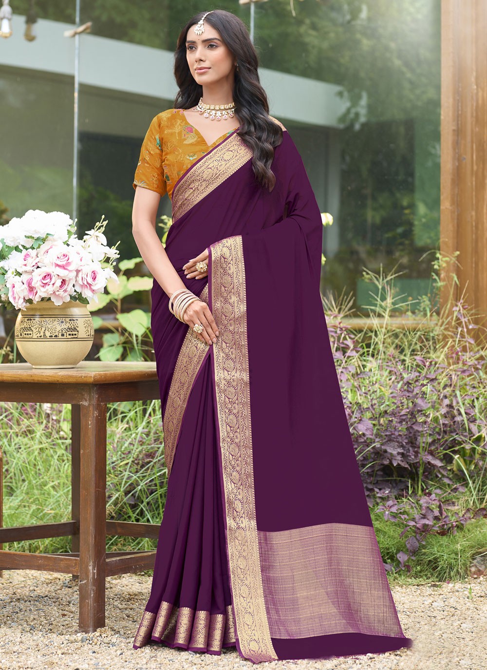 Purple Silk Classic Saree Weaving Zari S20422
