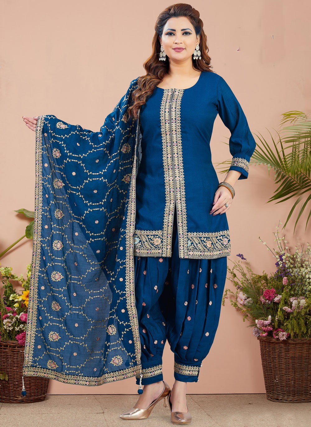 Salwar Suit Weaving Zari Teal Silk T5235