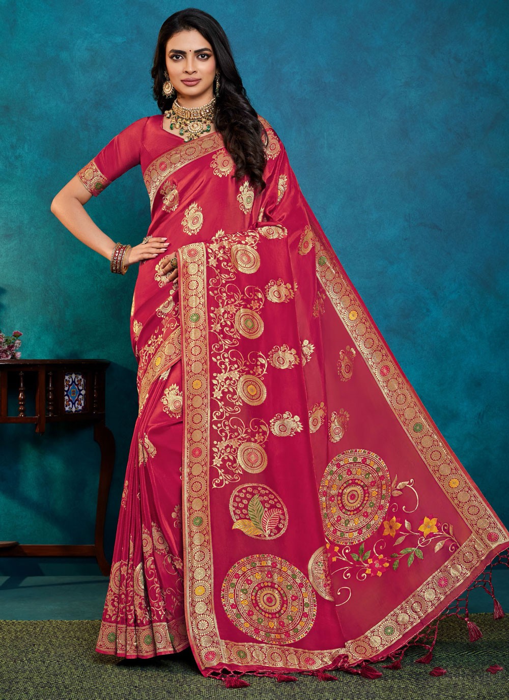 Traditional Weaving Zari Silk Hot Pink Saree - S11365